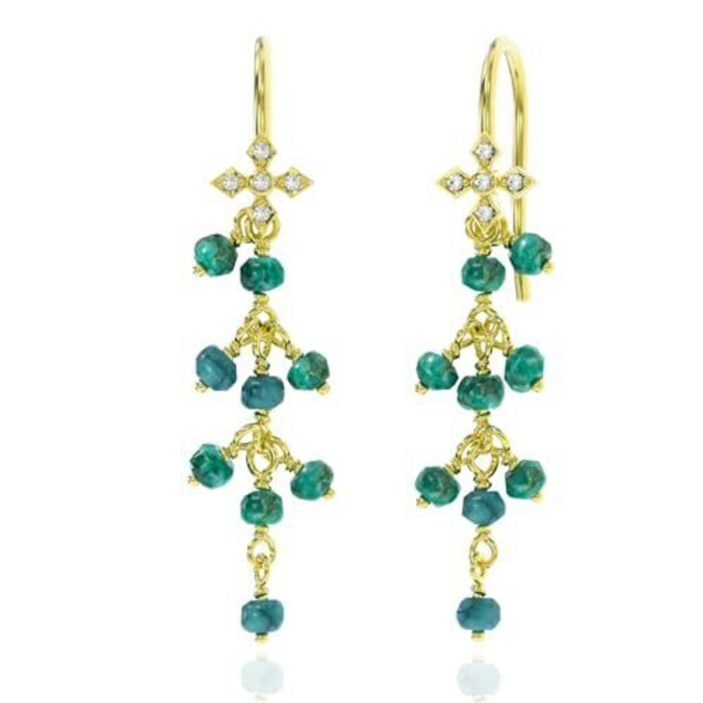 8106 Emerald Earrings in Wire Wrapped Dangle Shape - 18K Gold Vermeil